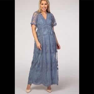 Pinkblush dusty blue long lace maternity dress